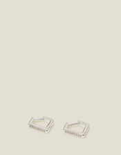 Sterling Silver-Plated Diamond-Shape Hoops, , large