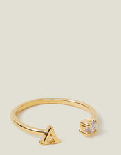 14ct Gold-Plated Sparkle Initial Ring, Gold (GOLD), large