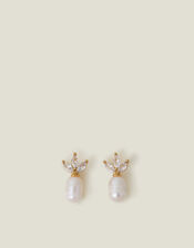 14ct Gold-Plated Diamante Pearl Drop Earrings, , large