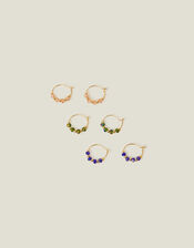 3-Pack 14ct Gold-Plated Beaded Hoop Earrings, , large