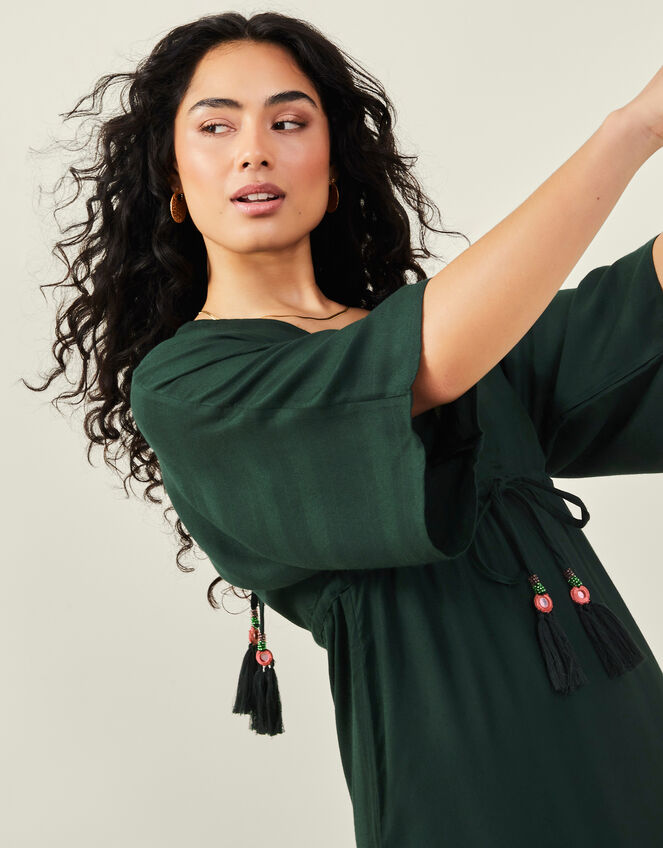 Tassel Kimono Dress, Green (DARK GREEN), large