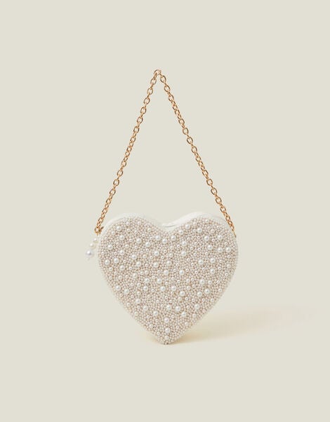 Pearl Embellished Heart Bag, , large