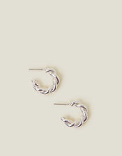 Sterling Silver-Plated Small Twist Hoop Earrings, , large