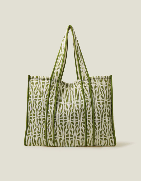 Quilted Print Tote Bag, Green (GREEN), large