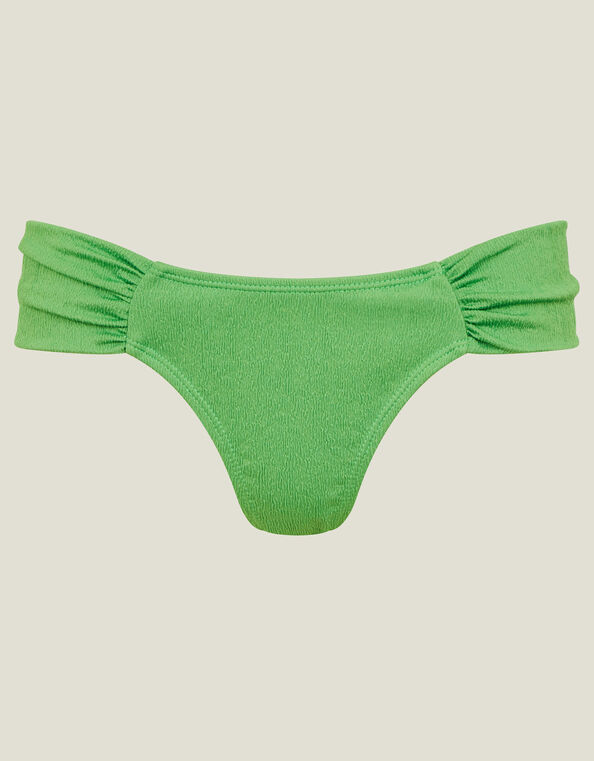 Textured Ruched Side Bikini Bottoms, Green (GREEN), large