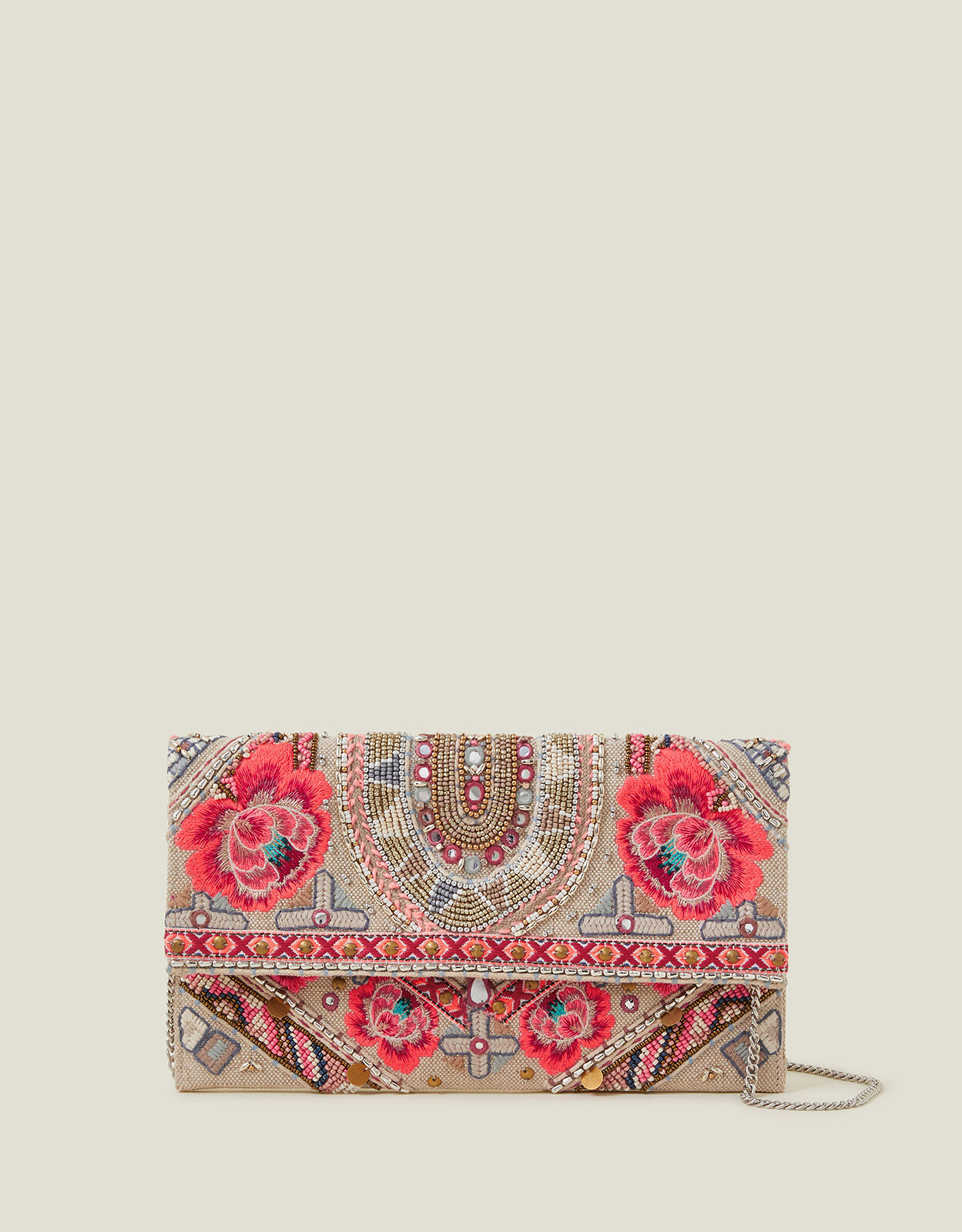 Hand-Beaded Floral Clutch Bag