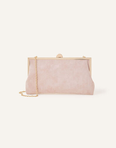 Suedette Clip Frame Clutch Bag, Nude (NUDE), large