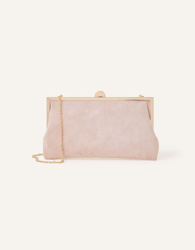 Suedette Clip Frame Clutch Bag, Nude (NUDE), large