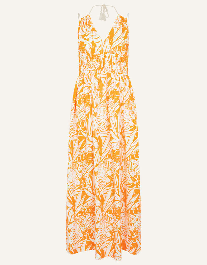 Foliage Print Strappy Sundress, Yellow (YELLOW), large