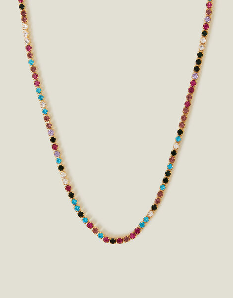 14ct Gold-Plated Multicolour Gem Tennis Necklace, , large