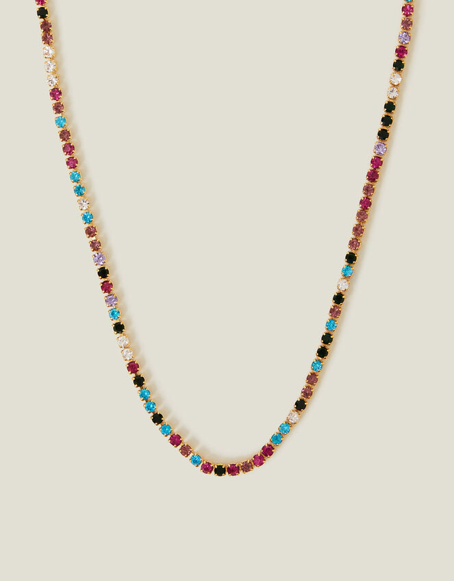 14ct Gold-Plated Multicolour Gem Tennis Necklace, , large