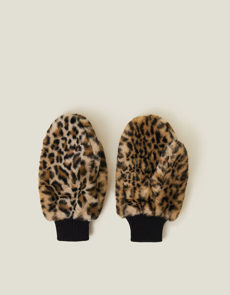 Leopard Faux Fur Mittens, Leopard (LEOPARD), large