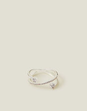 Sterling Silver-Plated Diamante Wrap Ring, Silver (ST SILVER), large