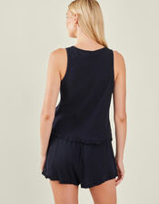 Rib Ruffle Vest and Shorts Pyjamas Set, Blue (NAVY), large