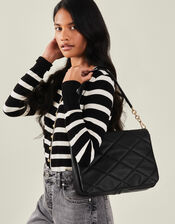 Large Quilted Cross-Body Bag, Black (BLACK), large