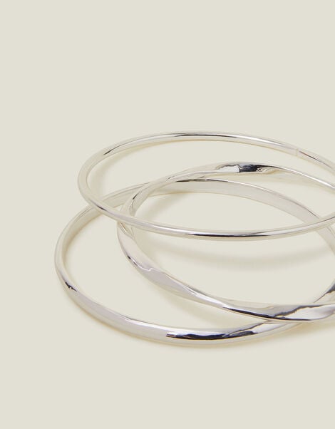 3-Pack Silver Bangle Bracelets, , large