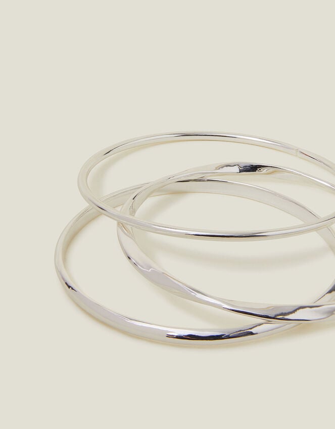 3-Pack Silver Bangle Bracelets, , large