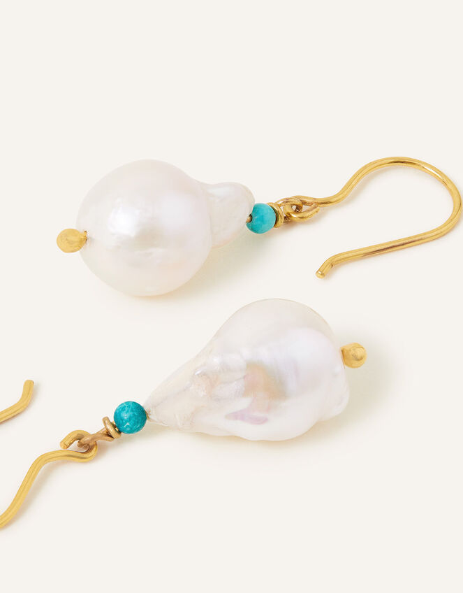 14ct Gold-Plated Baroque Pearl Drop Earrings, , large
