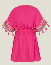Girls Embroidered Beaded Tassel Kaftan, Pink (PINK), large