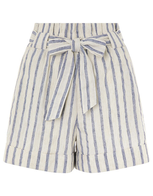 Paper-Bag Striped Shorts in Linen-Mix Fabric Blue | Beach trousers ...