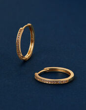 14ct Gold-Plated Pave Hoop Earrings, , large