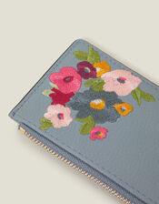 Floral Embroidered Card Holder, Blue (BLUE), large