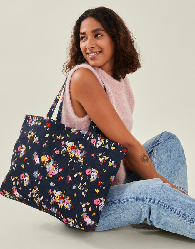 Floral Print Canvas Shopper, , large