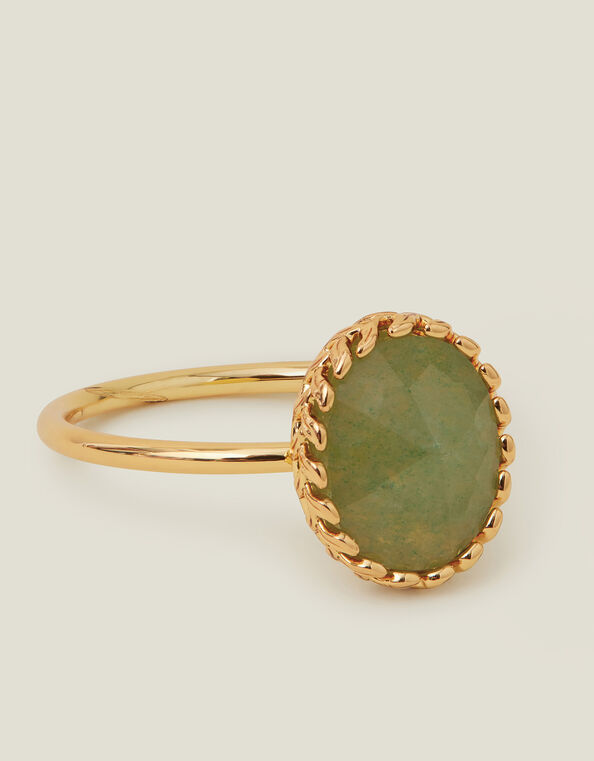 14ct Gold-Plated Aventurine Healing Stone Ring, Gold (GOLD), large