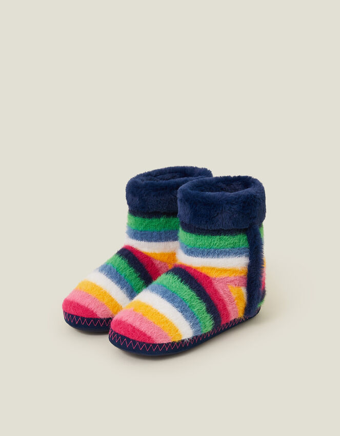 Fluffy Stripe Boot Slippers, Multi (BRIGHTS MULTI), large