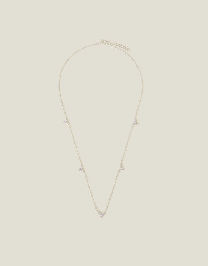 Sterling Silver Diamante Trio Station Necklace, , large