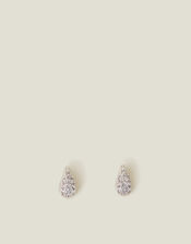 Sterling Silver-Plated Mini Diamante Teardrop Earrings, , large