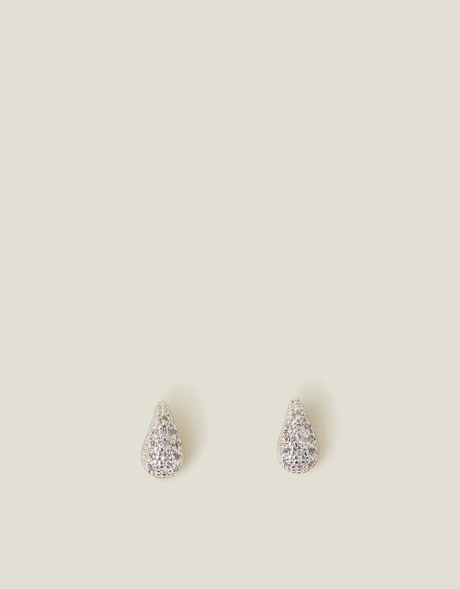 Sterling Silver-Plated Mini Diamante Teardrop Earrings, , large