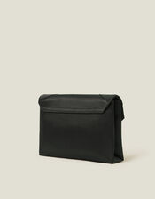 Woven Satin Envelope Clutch Bag, Black (BLACK), large