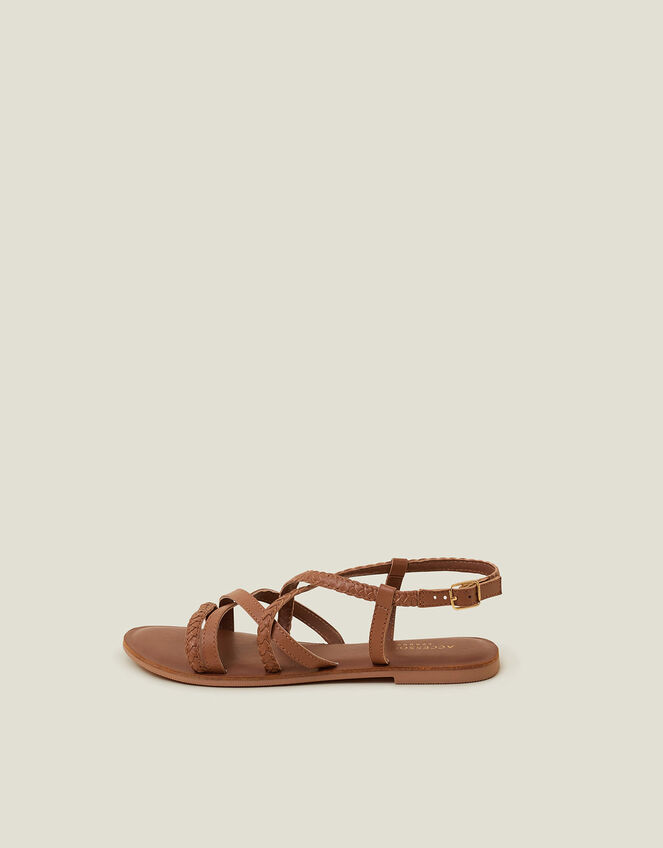 Plaited Leather Sandals, Tan (TAN), large