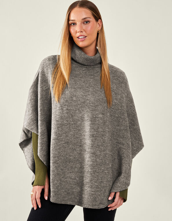 High Neck Oversize Knitted Poncho In Grey | Jenerique | SilkFred US