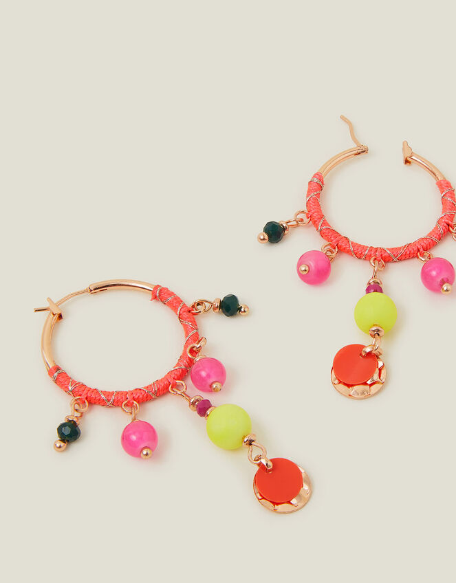 Beaded Drop Hoop Earrings, , large