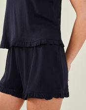 Rib Ruffle Vest and Shorts Pyjamas Set, Blue (NAVY), large