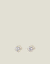 Sterling Silver-Plated Diamante Rose Stud Earrings, , large