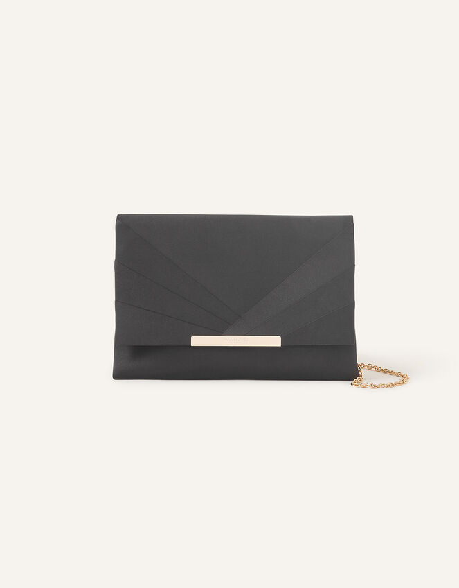 Satin Fold Over Clutch Bag, Black (BLACK), large