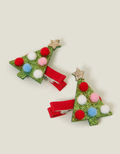 2-Pack Girls Christmas Tree Hair Clips, , large