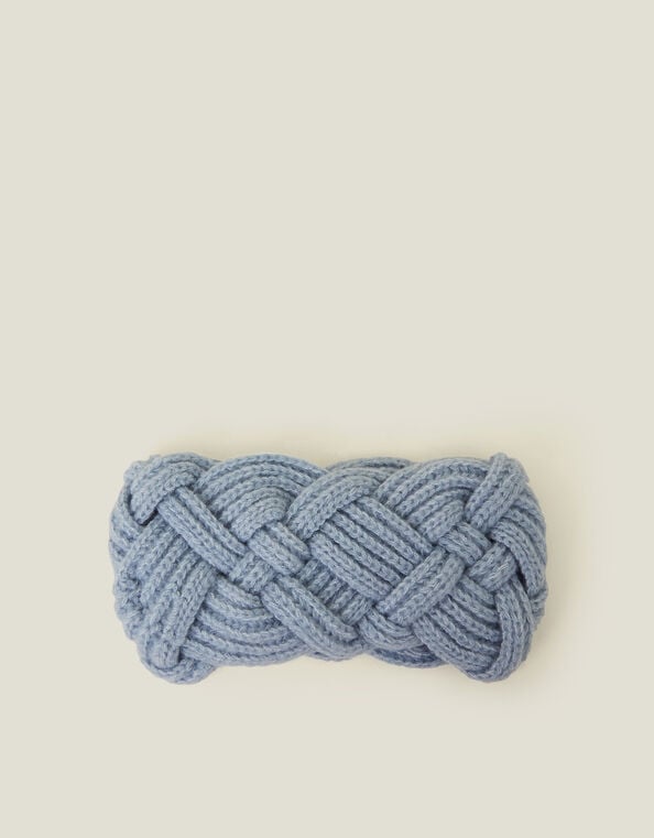 Braid Knit Bando Headband, Blue (BLUE), large