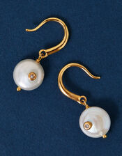 14ct Gold-Plated Pearl Drop Earrings, , large