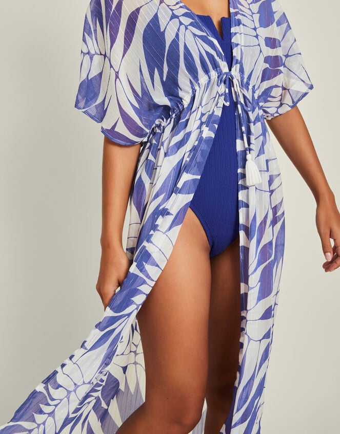 Palm Print Chiffon Maxi Kaftan Dress, Blue (BLUE), large