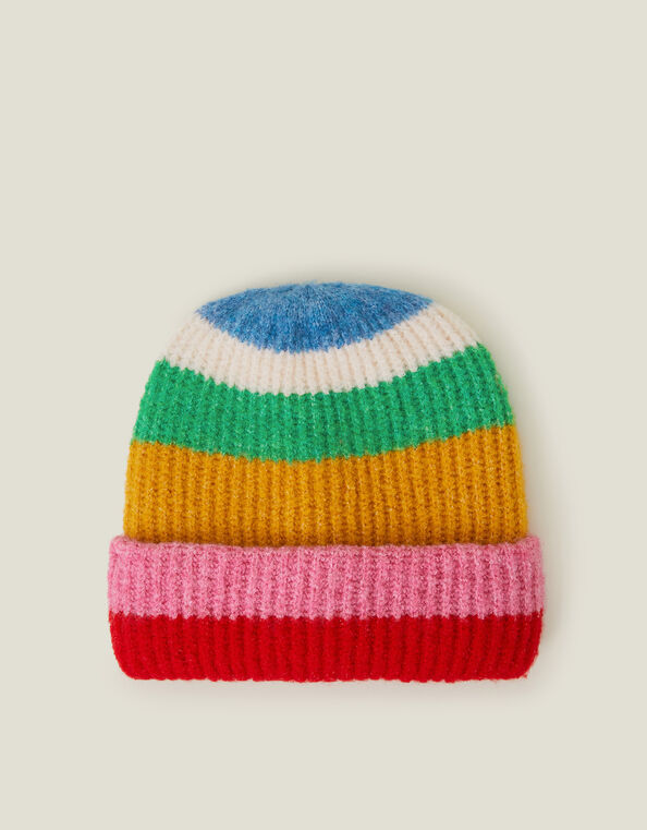 Stripe Knit Beanie Hat, , large