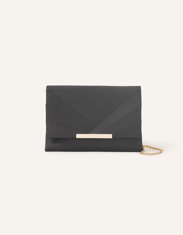 Satin Fold Over Clutch Bag, Black (BLACK), large