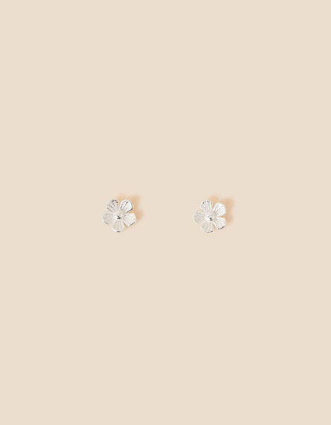 Sterling Silver Flower Stud Earrings, , large