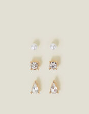 3-Pack Crystal Stud Earrings, , large