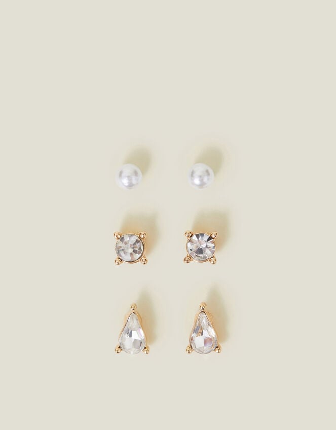 3-Pack Crystal Stud Earrings, , large