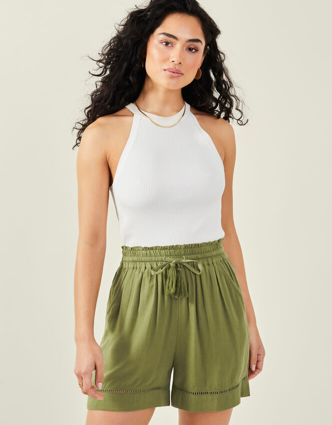 Linen Blend Shorts, Green (KHAKI), large