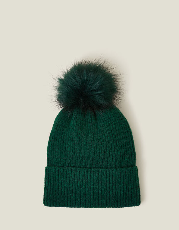 Knit Pom-Pom Beanie , Green (GREEN), large